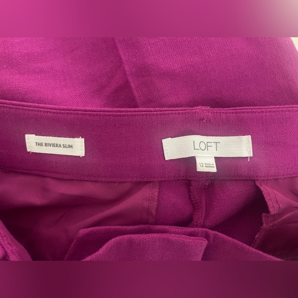 Loft Rivera Slim Pants in Linen Blend Magenta Size 12 - Picture 3 of 7